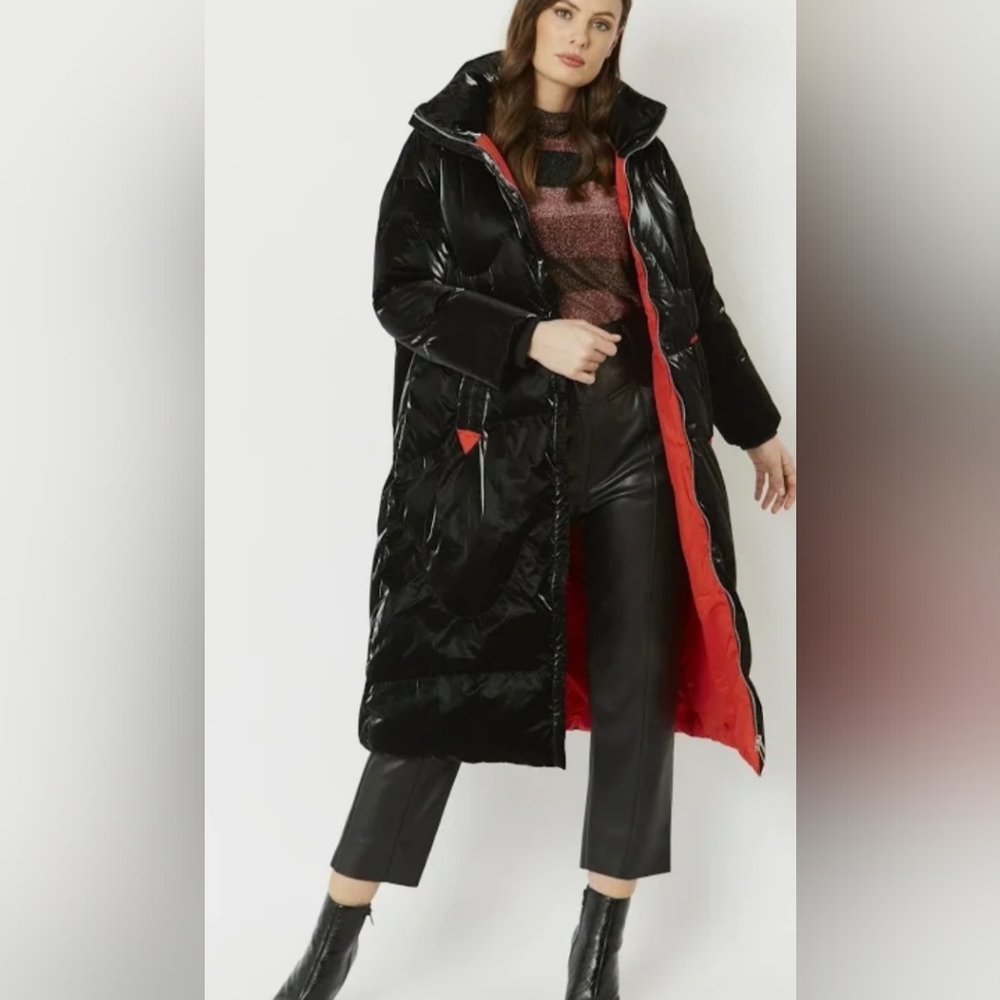 Black Puff Coat Red Interior